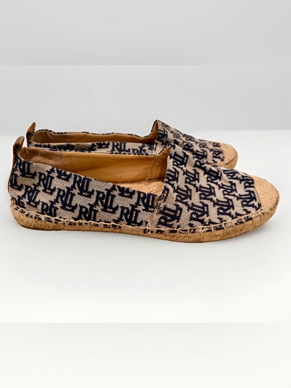 Ralph Lauren Womens Blue Logo Slip On Espadrilles Comfort Shoes Size 9.5